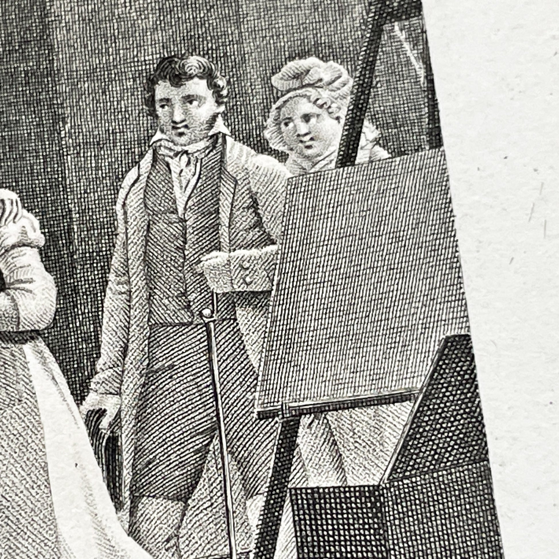 Early 19th - Antique French Print - Foster Sisters Reunion Engraving - Regency Fashion - Sentimental Bond - Historical Art