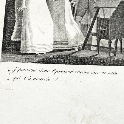 Early 19th - Antique French Print - Foster Sisters Reunion Engraving - Regency Fashion - Sentimental Bond - Historical Art