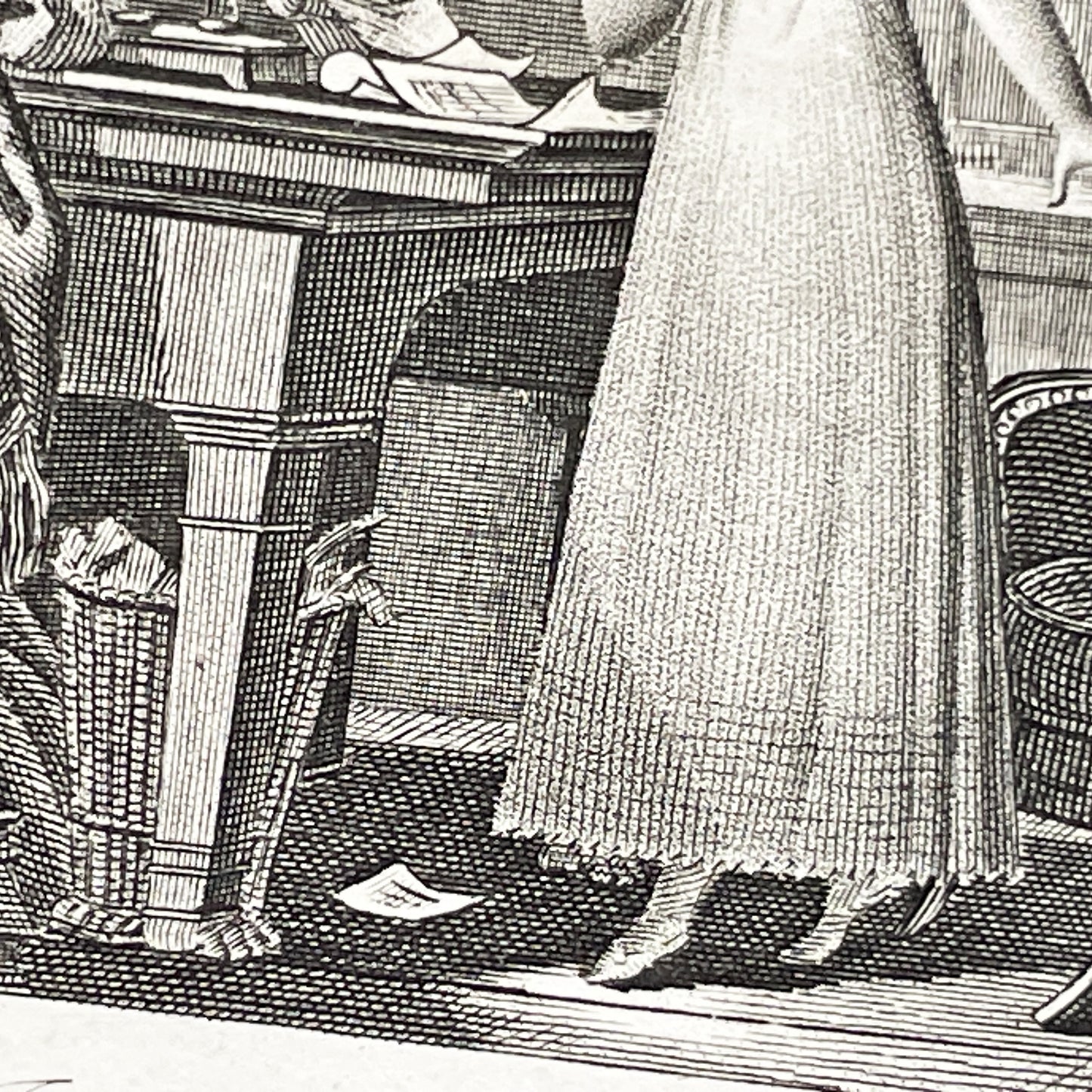 Early 19th - Dramatic Regency Era Engraving - Woman Reacting to a Will - French Historical Print - Emotional Interior Scene Art