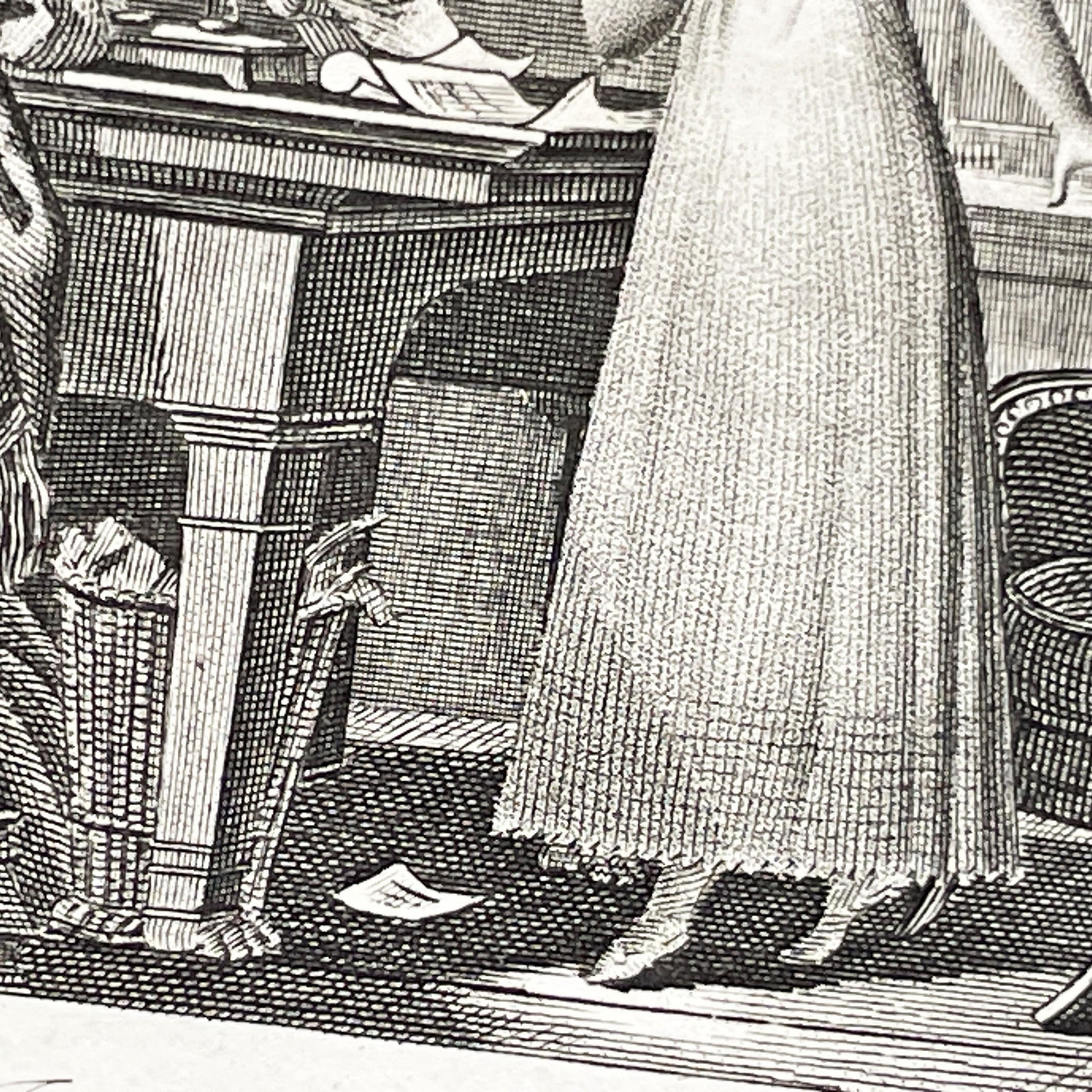 Early 19th - Dramatic Regency Era Engraving - Woman Reacting to a Will - French Historical Print - Emotional Interior Scene Art