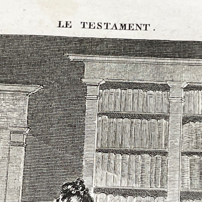 Early 19th - Dramatic Regency Era Engraving - Woman Reacting to a Will - French Historical Print - Emotional Interior Scene Art