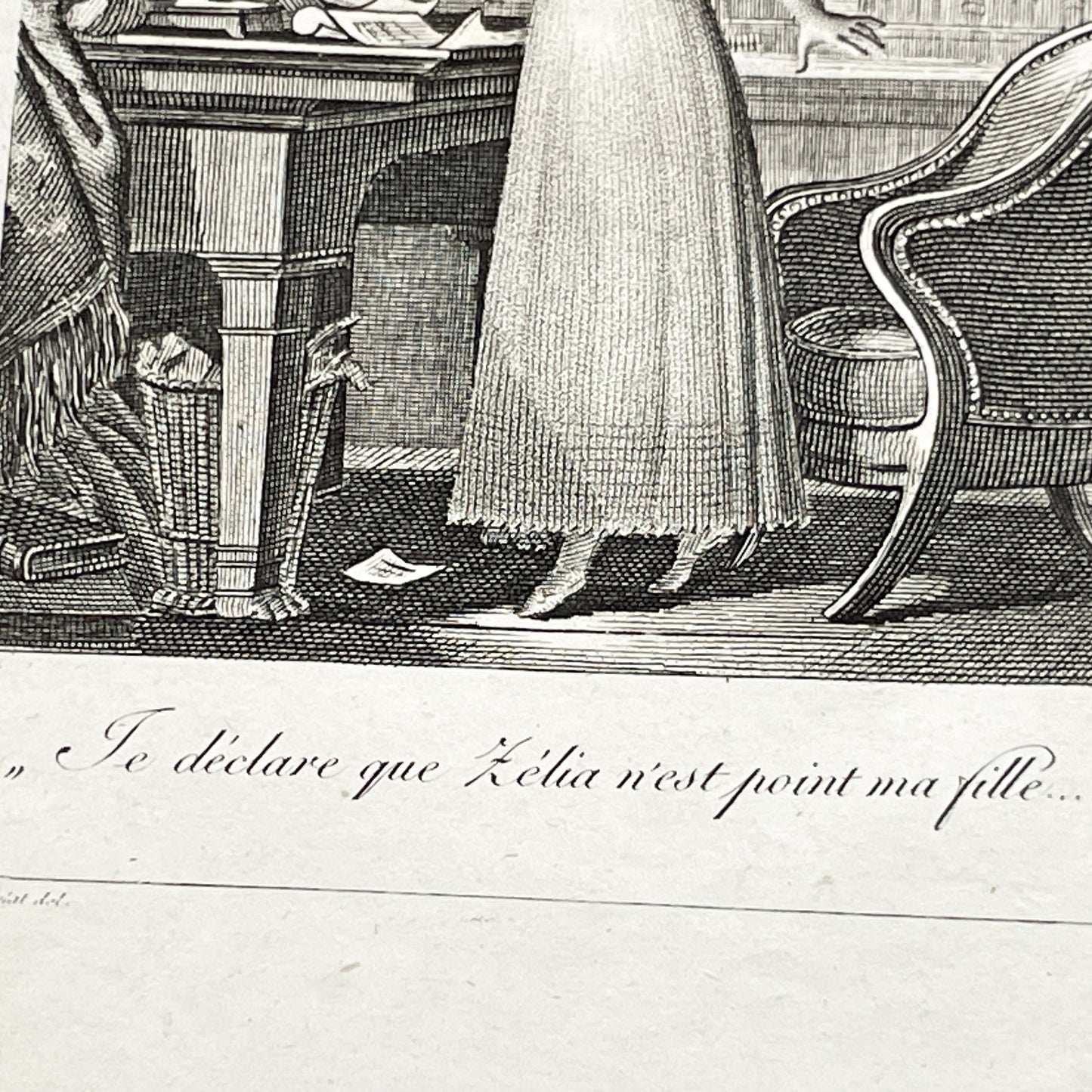 Early 19th - Dramatic Regency Era Engraving - Woman Reacting to a Will - French Historical Print - Emotional Interior Scene Art