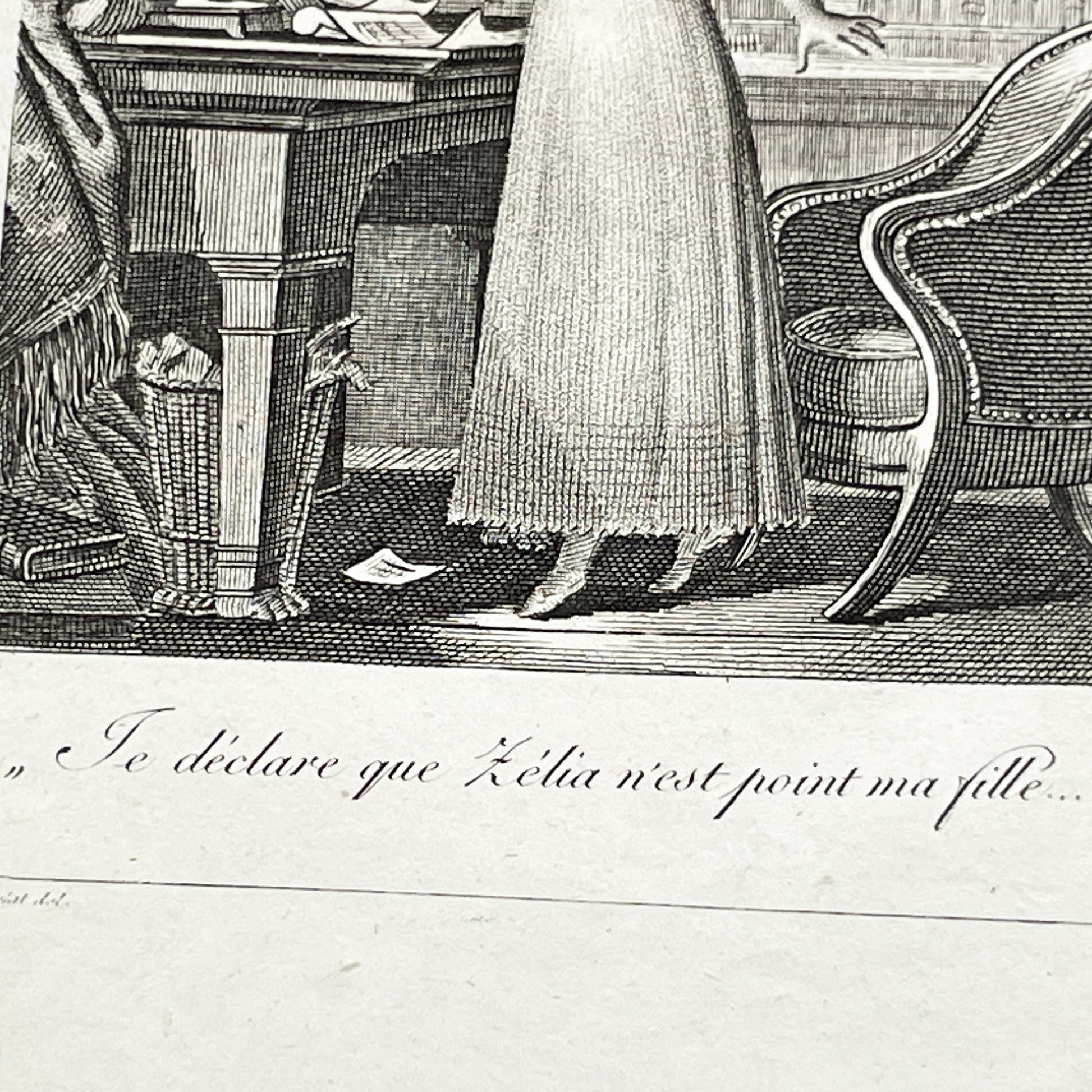 Early 19th - Dramatic Regency Era Engraving - Woman Reacting to a Will - French Historical Print - Emotional Interior Scene Art