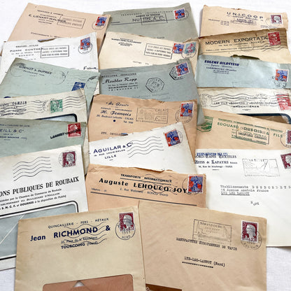 1950s - Lot of 20 Vintage French Business Envelopes – 1950s/1960s Ephemera for Junk Journals, Collage & Paper Crafts