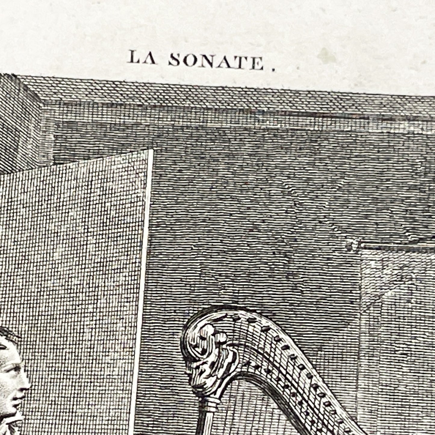 Early 19th - Chromo Print - Father and Daughter Musical Scene with Harp - Sentimental French Engraving - Romantic Period Collectible