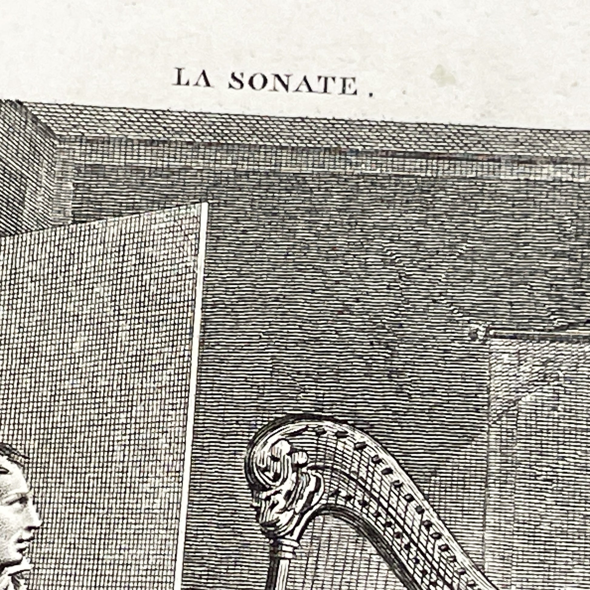 Early 19th - Chromo Print - Father and Daughter Musical Scene with Harp - Sentimental French Engraving - Romantic Period Collectible