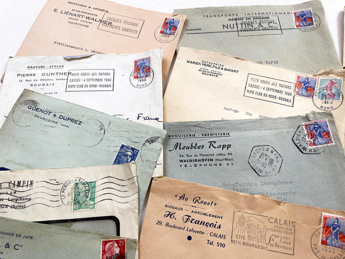 1950s - Lot of 20 Vintage French Business Envelopes – 1950s/1960s Ephemera for Junk Journals, Collage & Paper Crafts