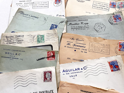 1950s - Lot of 20 Vintage French Business Envelopes – 1950s/1960s Ephemera for Junk Journals, Collage & Paper Crafts