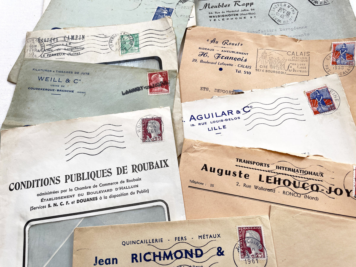 1950s - Lot of 20 Vintage French Business Envelopes – 1950s/1960s Ephemera for Junk Journals, Collage & Paper Crafts