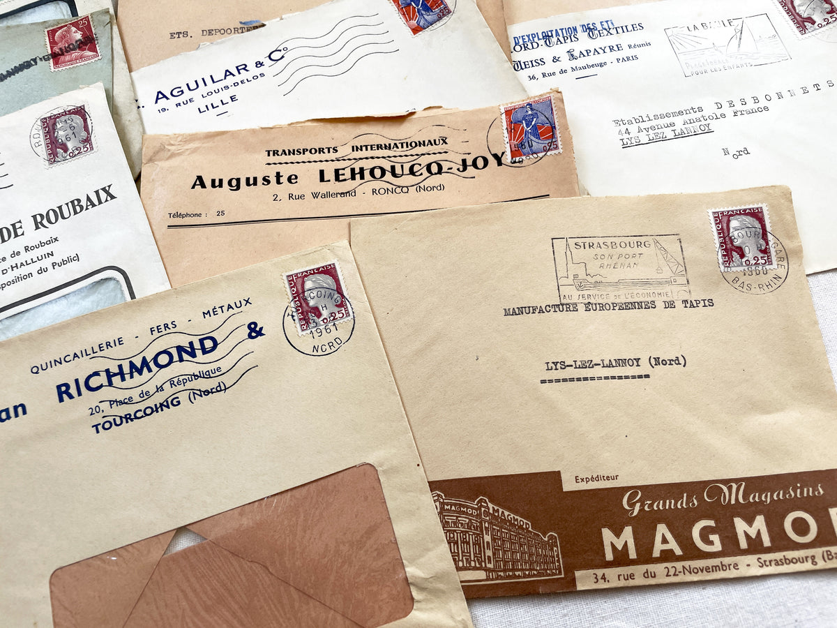 1950s - Lot of 20 Vintage French Business Envelopes – 1950s/1960s Ephemera for Junk Journals, Collage & Paper Crafts