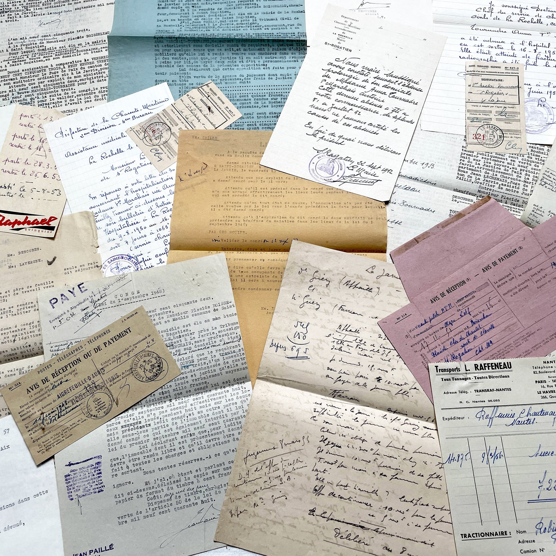 1950s - Vintage Ephemera Lot – French Letters, Invoices & Legal Documents from Notary Archive