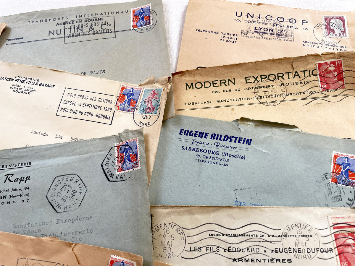 1950s - Lot of 20 Vintage French Business Envelopes – 1950s/1960s Ephemera for Junk Journals, Collage & Paper Crafts