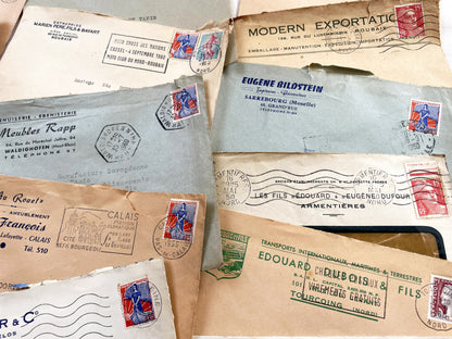1950s - Lot of 20 Vintage French Business Envelopes – 1950s/1960s Ephemera for Junk Journals, Collage & Paper Crafts