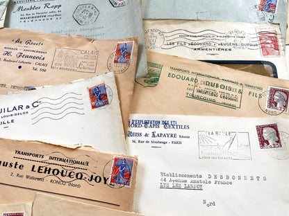 1950s - Lot of 20 Vintage French Business Envelopes – 1950s/1960s Ephemera for Junk Journals, Collage & Paper Crafts