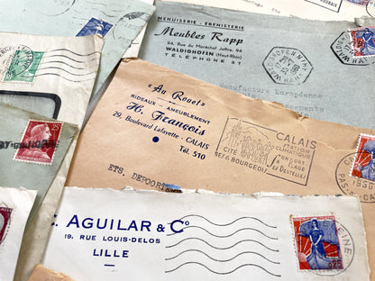 1950s - Lot of 20 Vintage French Business Envelopes – 1950s/1960s Ephemera for Junk Journals, Collage & Paper Crafts