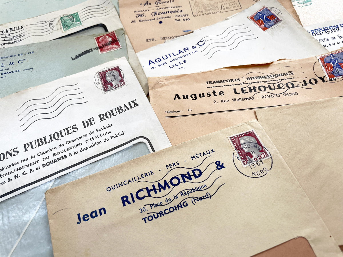 1950s - Lot of 20 Vintage French Business Envelopes – 1950s/1960s Ephemera for Junk Journals, Collage & Paper Crafts