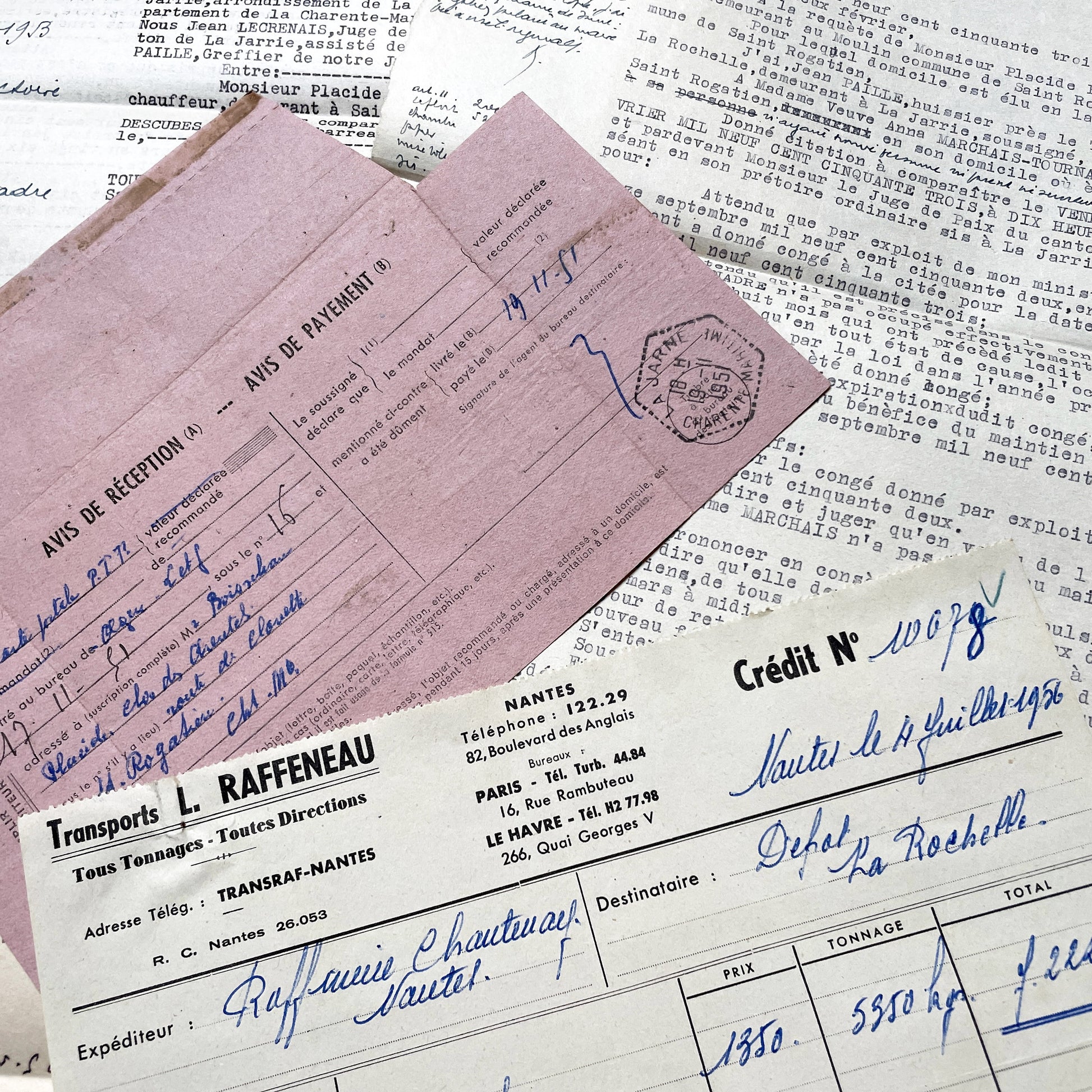 1950s - Vintage Ephemera Lot – French Letters, Invoices & Legal Documents from Notary Archive