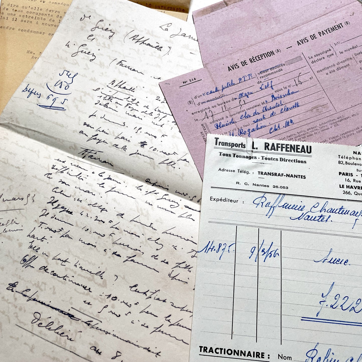 1950s - Vintage Ephemera Lot – French Letters, Invoices & Legal Documents from Notary Archive