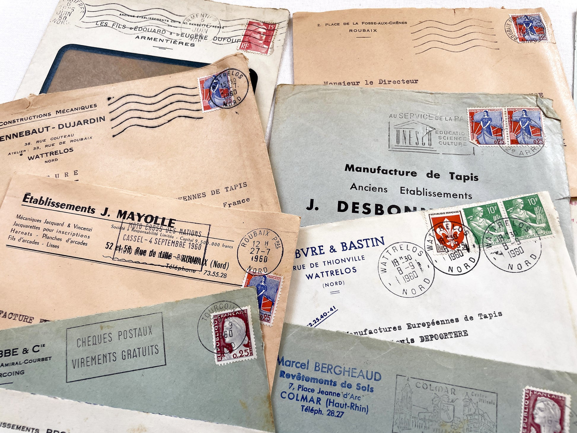 1950s - Lot of 20 Vintage French Business Envelopes – 1950s/1960s Ephemera for Junk Journals, Collage & Paper Crafts