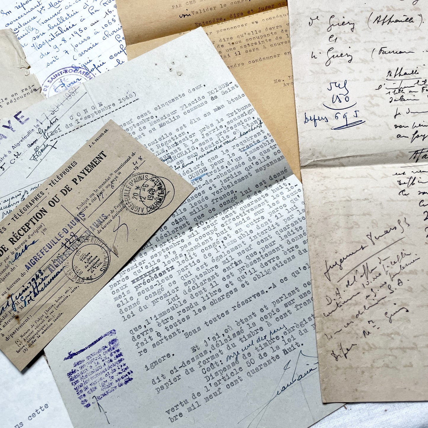 1950s - Vintage Ephemera Lot – French Letters, Invoices & Legal Documents from Notary Archive