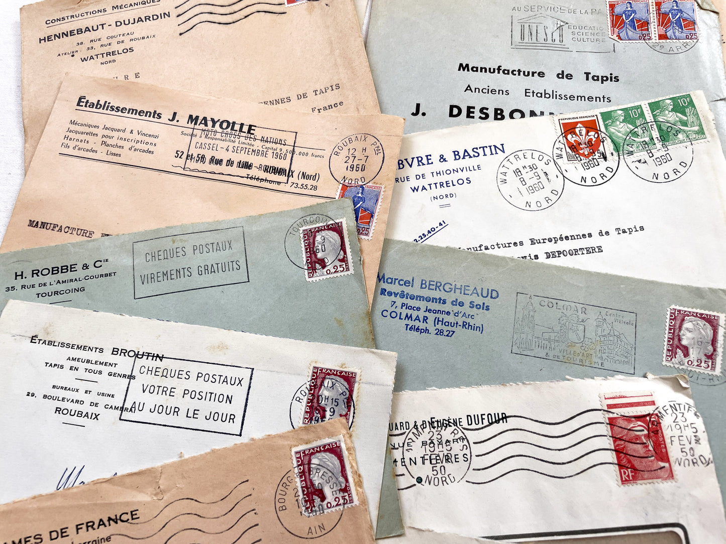 1950s - Lot of 20 Vintage French Business Envelopes – 1950s/1960s Ephemera for Junk Journals, Collage & Paper Crafts