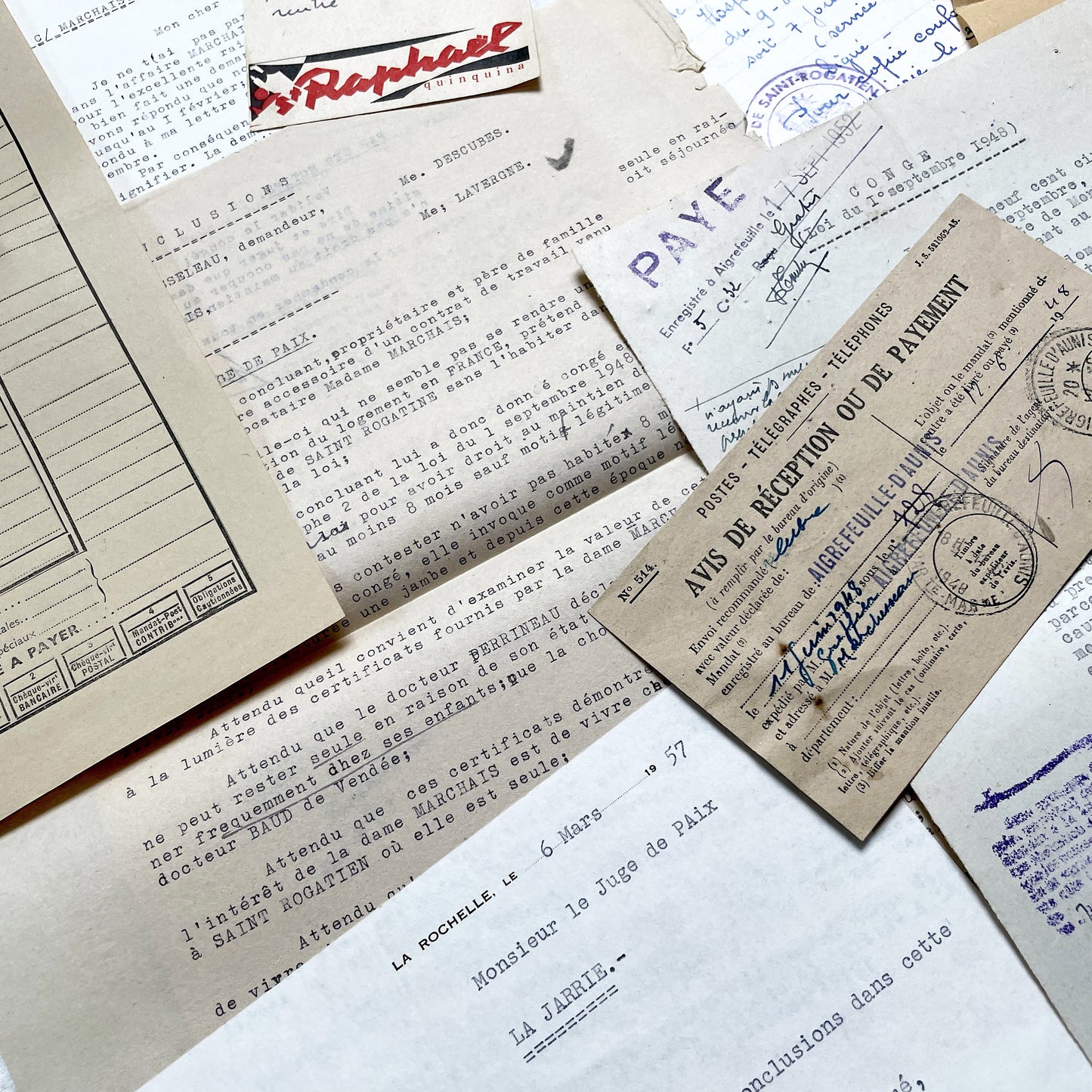 1950s - Vintage Ephemera Lot – French Letters, Invoices & Legal Documents from Notary Archive