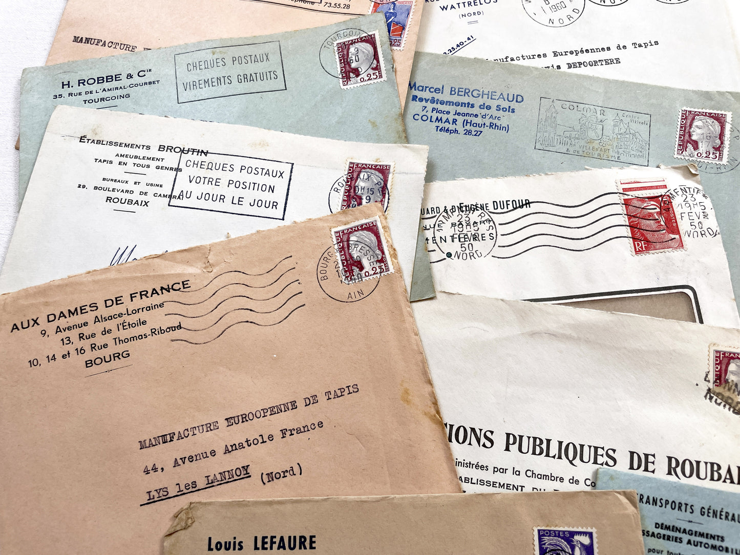 1950s - Lot of 20 Vintage French Business Envelopes – 1950s/1960s Ephemera for Junk Journals, Collage & Paper Crafts