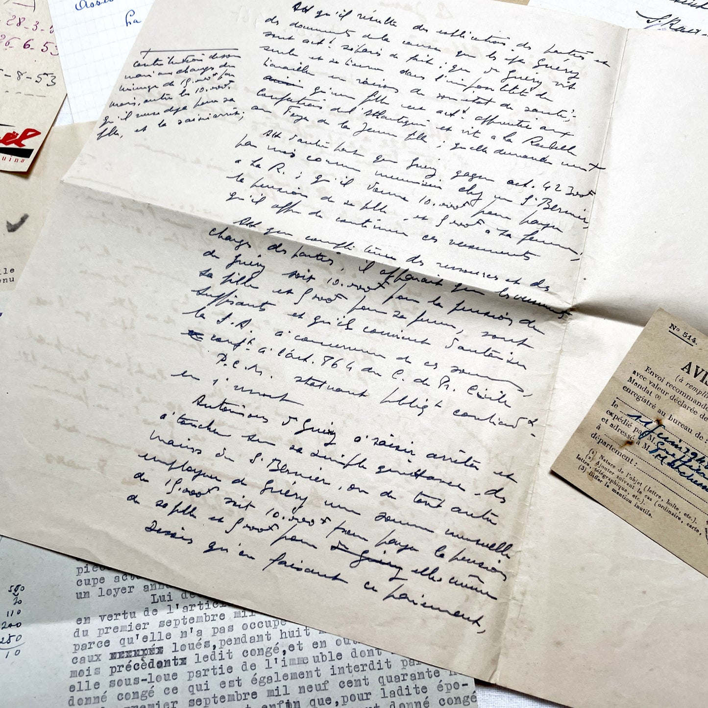 1950s - Vintage Ephemera Lot – French Letters, Invoices & Legal Documents from Notary Archive