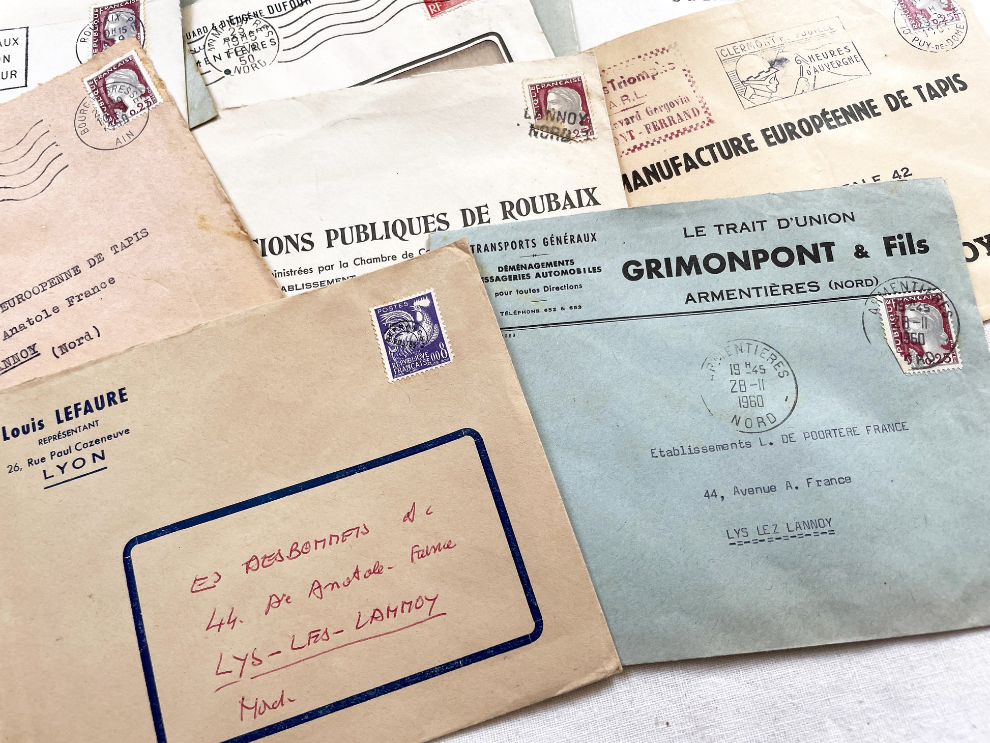 1950s - Lot of 20 Vintage French Business Envelopes – 1950s/1960s Ephemera for Junk Journals, Collage & Paper Crafts