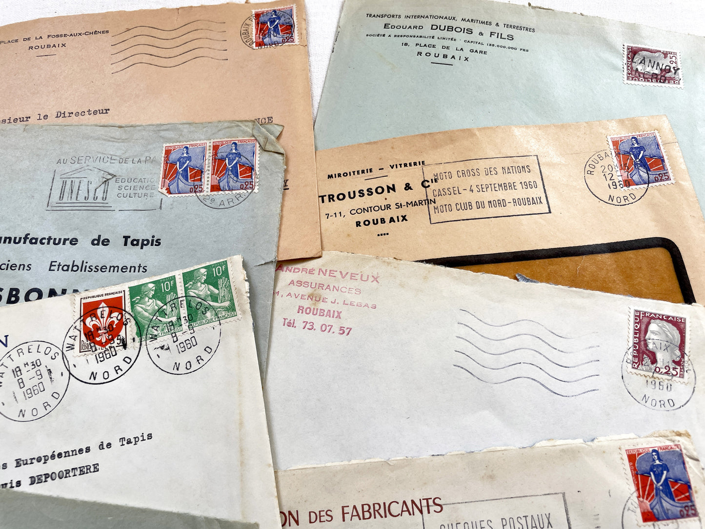 1950s - Lot of 20 Vintage French Business Envelopes – 1950s/1960s Ephemera for Junk Journals, Collage & Paper Crafts