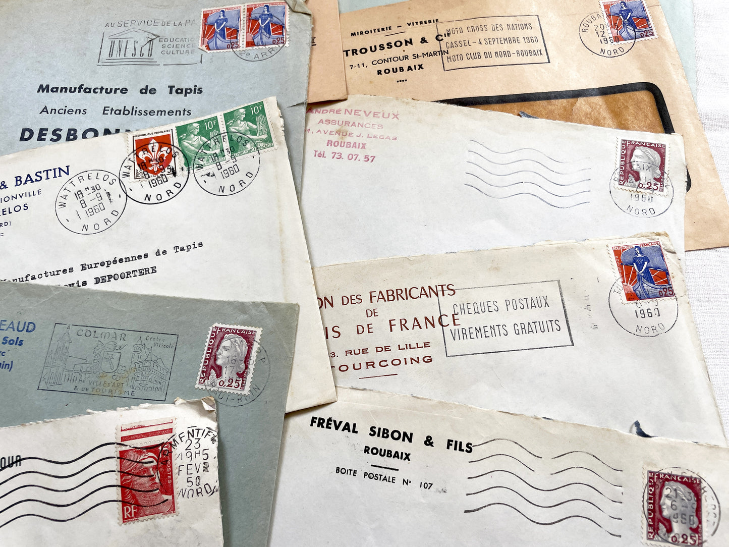1950s - Lot of 20 Vintage French Business Envelopes – 1950s/1960s Ephemera for Junk Journals, Collage & Paper Crafts