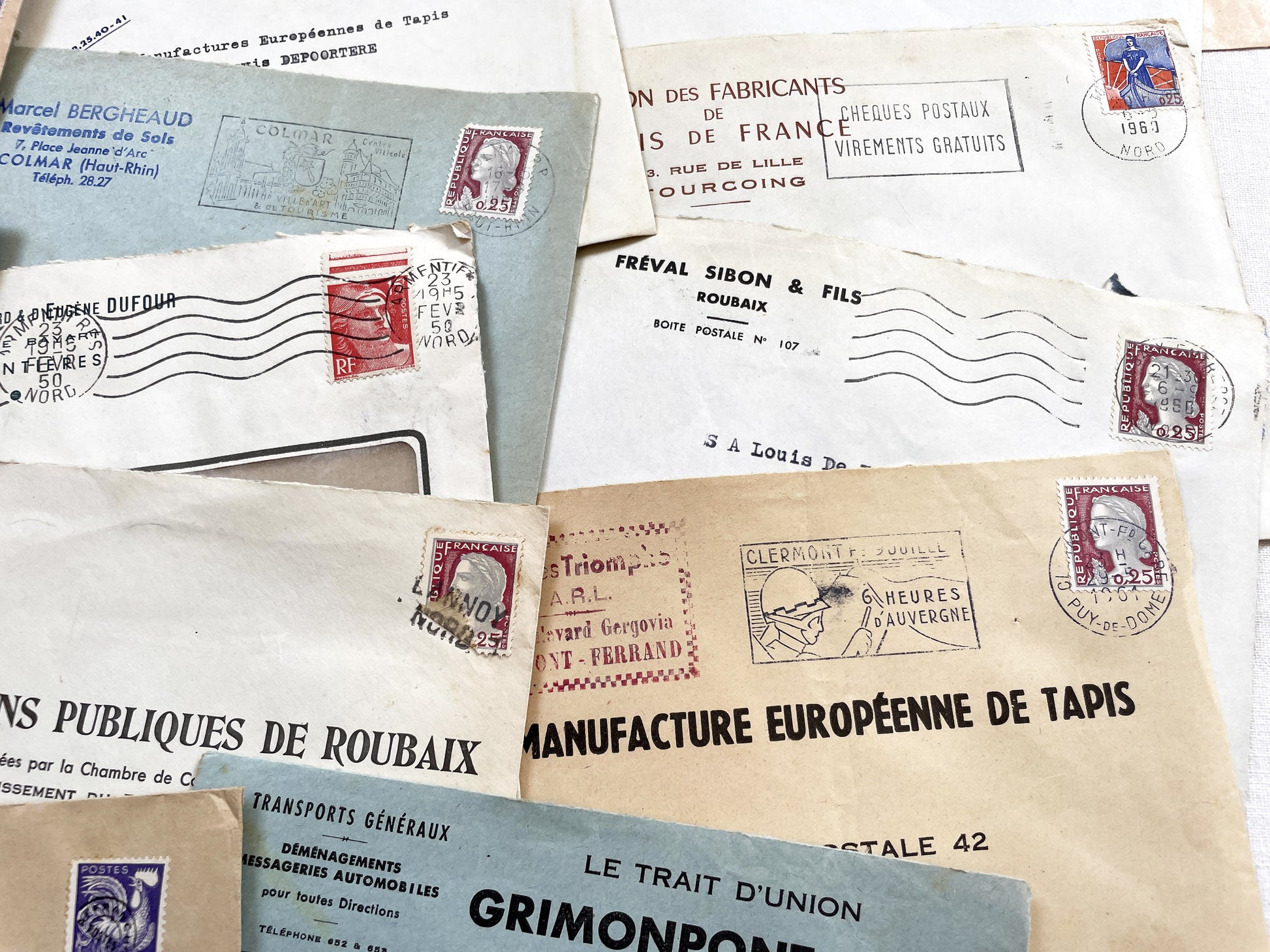 1950s - Lot of 20 Vintage French Business Envelopes – 1950s/1960s Ephemera for Junk Journals, Collage & Paper Crafts