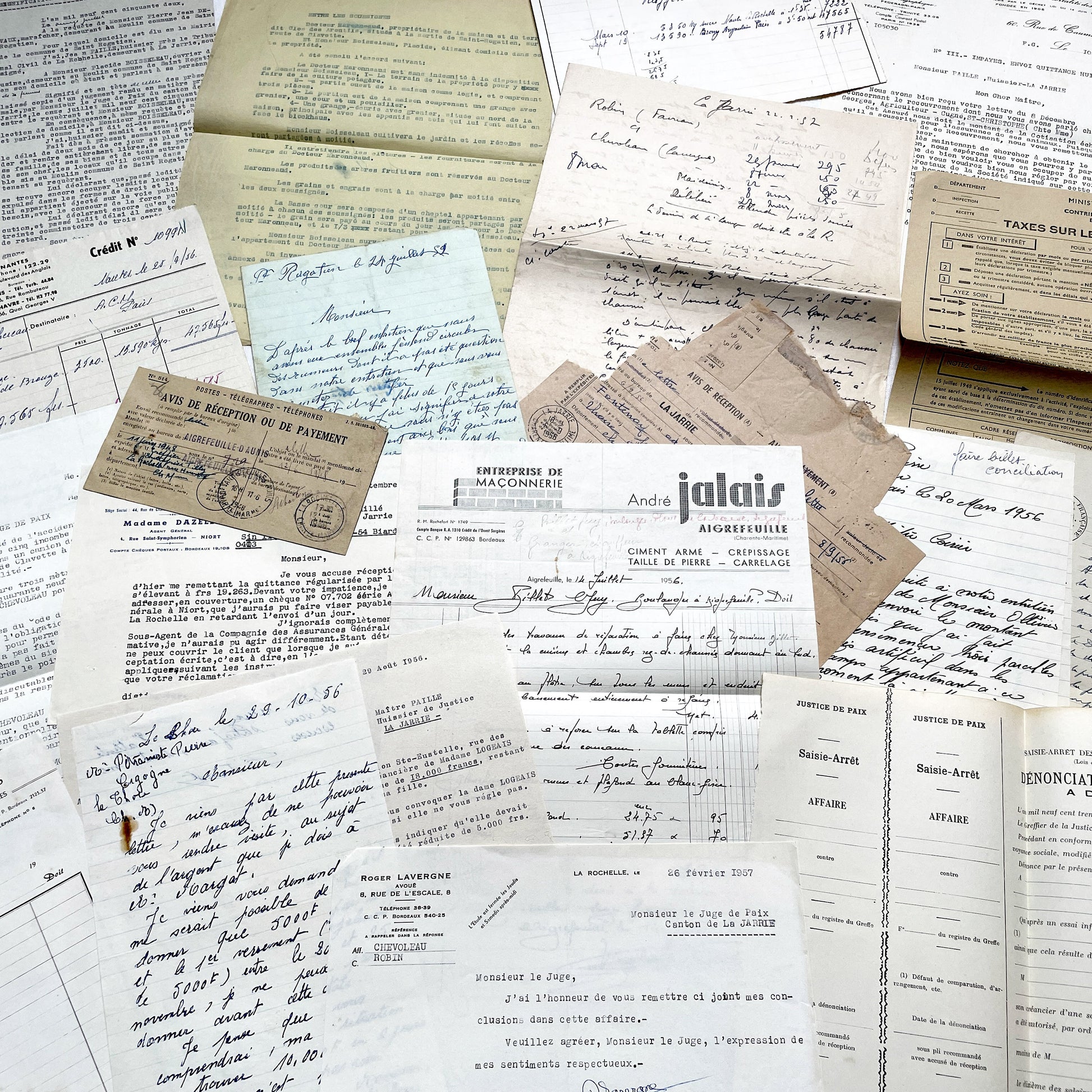 1950s - Vintage Ephemera Lot – French Letters, Invoices & Legal Documents from Notary Archive