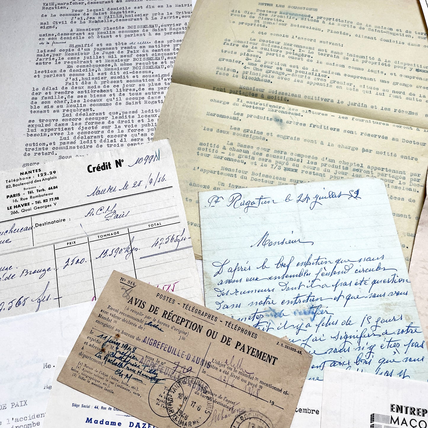 1950s - Vintage Ephemera Lot – French Letters, Invoices & Legal Documents from Notary Archive