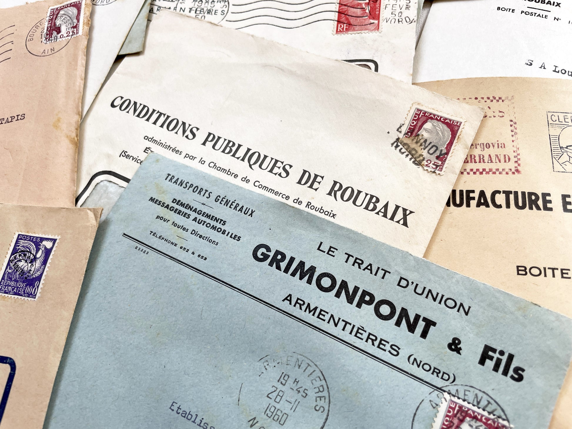 1950s - Lot of 20 Vintage French Business Envelopes – 1950s/1960s Ephemera for Junk Journals, Collage & Paper Crafts