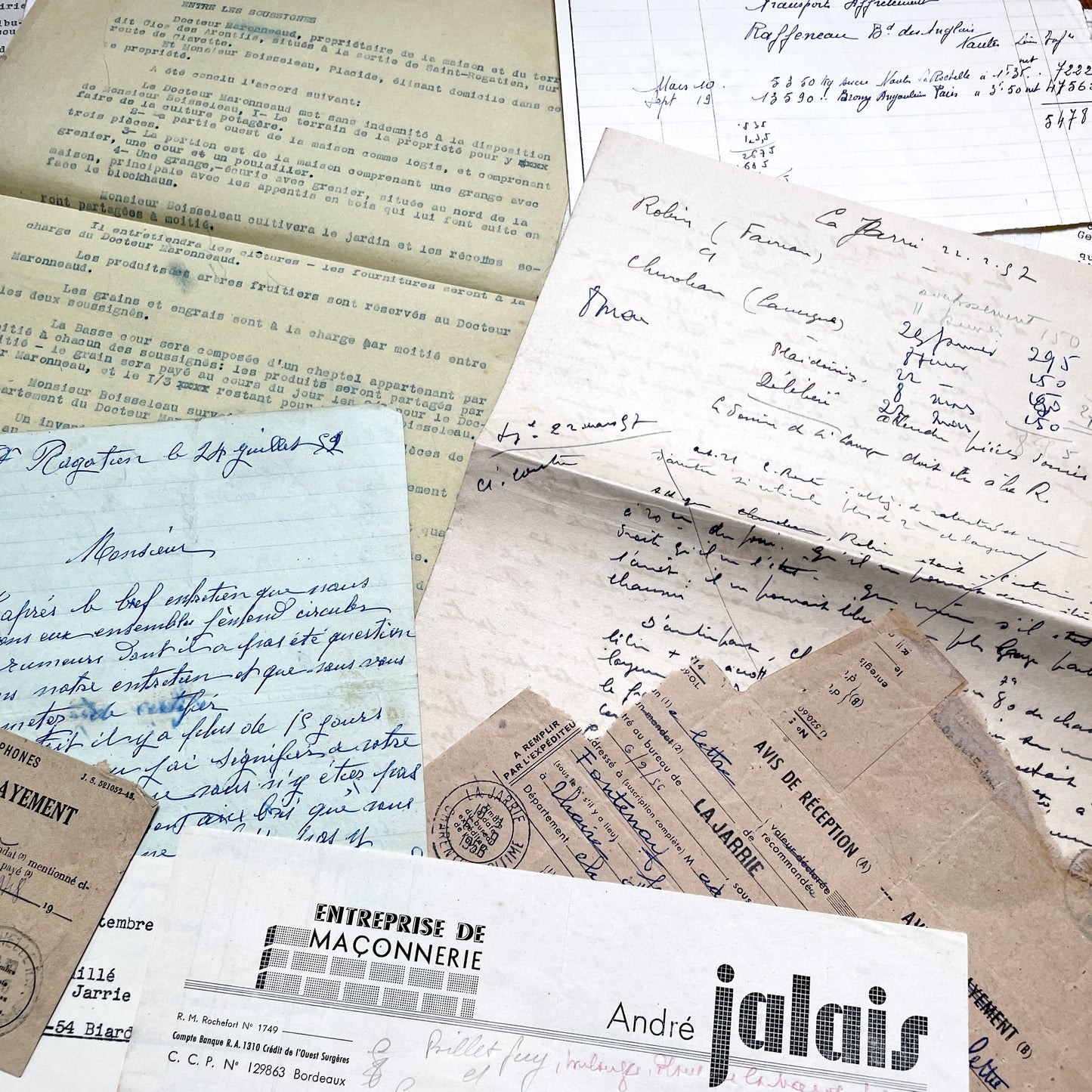 1950s - Vintage Ephemera Lot – French Letters, Invoices & Legal Documents from Notary Archive