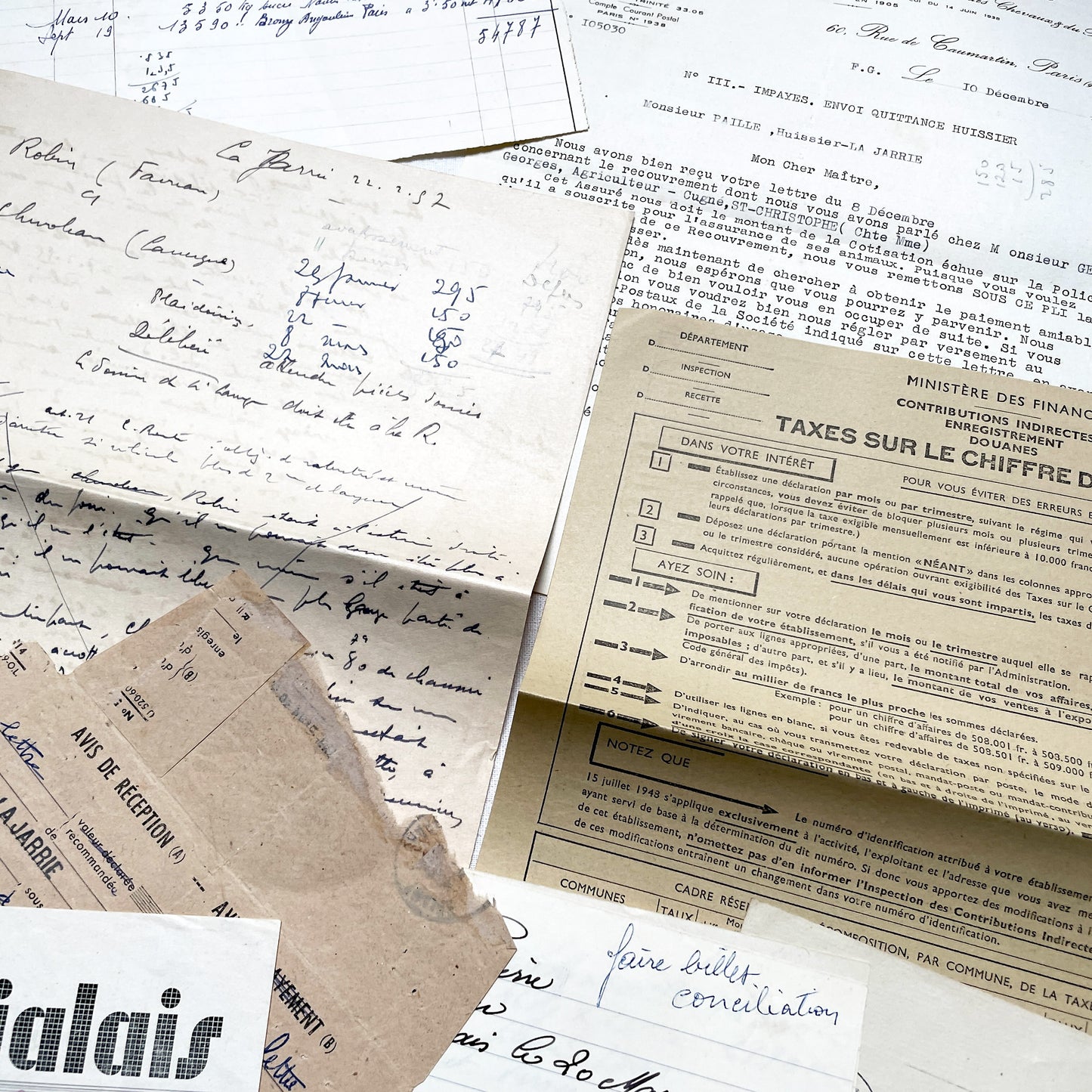 1950s - Vintage Ephemera Lot – French Letters, Invoices & Legal Documents from Notary Archive