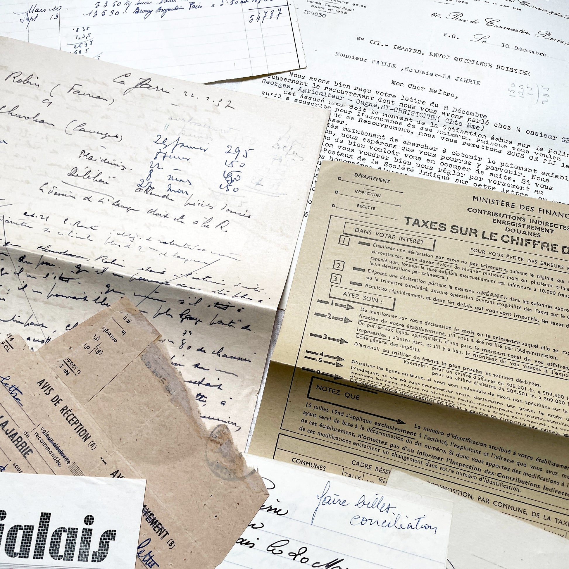 1950s - Vintage Ephemera Lot – French Letters, Invoices & Legal Documents from Notary Archive