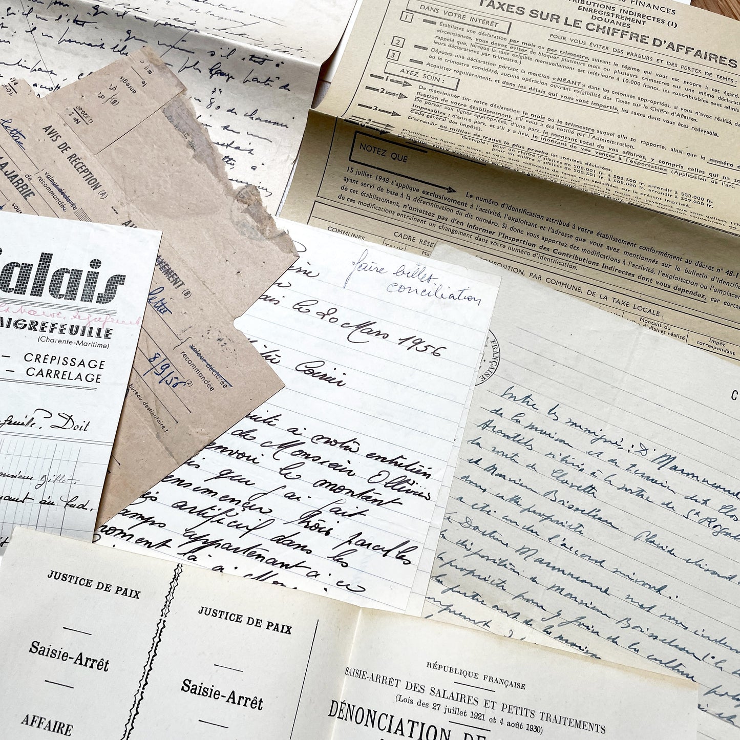 1950s - Vintage Ephemera Lot – French Letters, Invoices & Legal Documents from Notary Archive