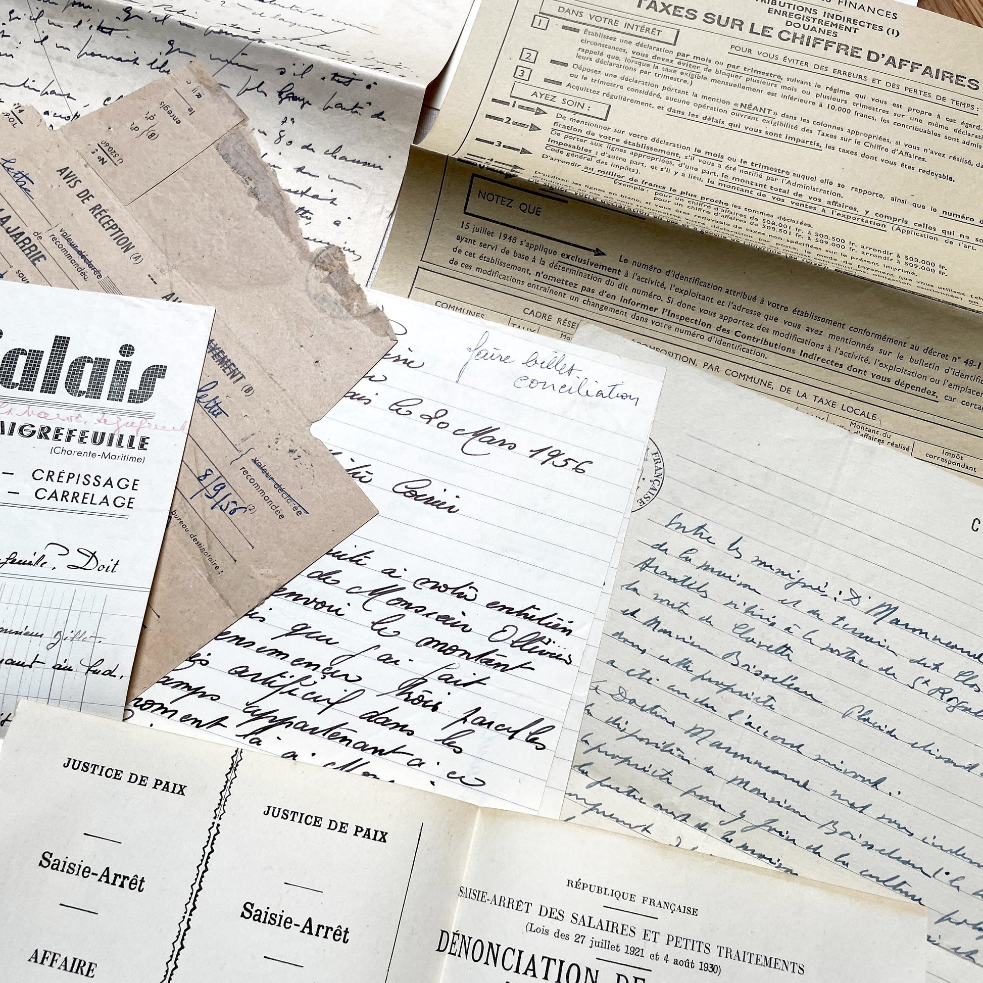 1950s - Vintage Ephemera Lot – French Letters, Invoices & Legal Documents from Notary Archive