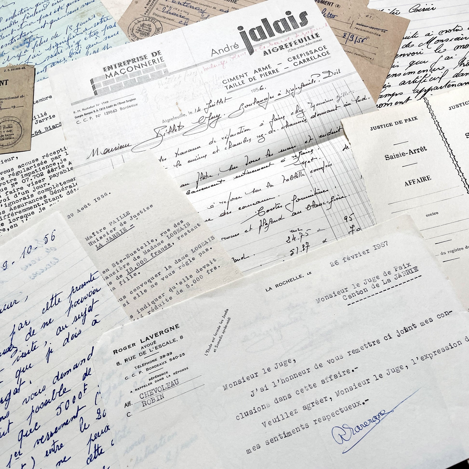 1950s - Vintage Ephemera Lot – French Letters, Invoices & Legal Documents from Notary Archive