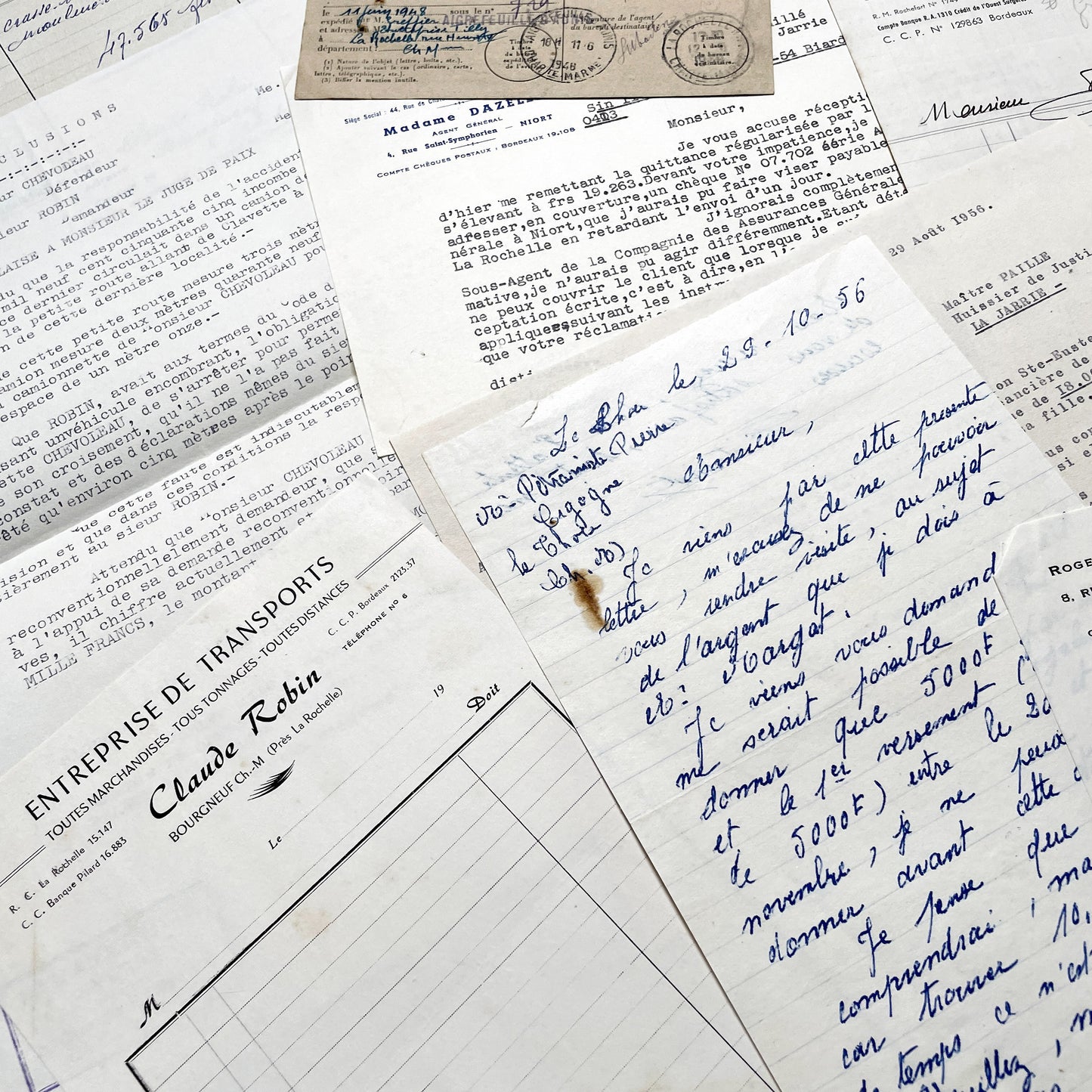 1950s - Vintage Ephemera Lot – French Letters, Invoices & Legal Documents from Notary Archive