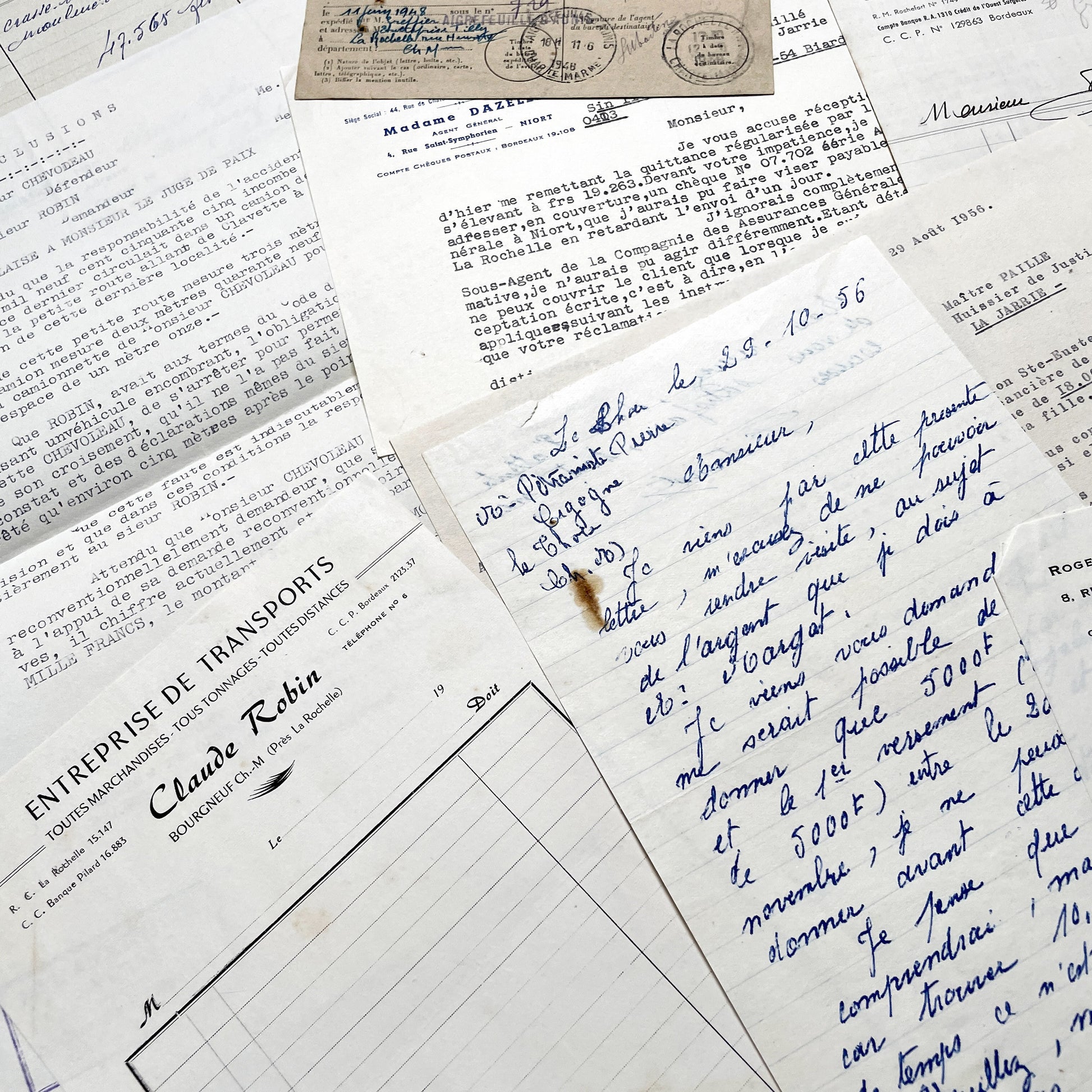 1950s - Vintage Ephemera Lot – French Letters, Invoices & Legal Documents from Notary Archive