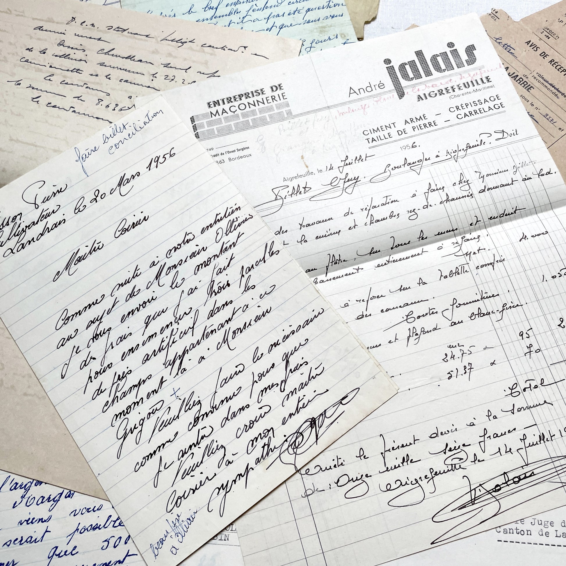 1950s - Vintage Ephemera Lot – French Letters, Invoices & Legal Documents from Notary Archive