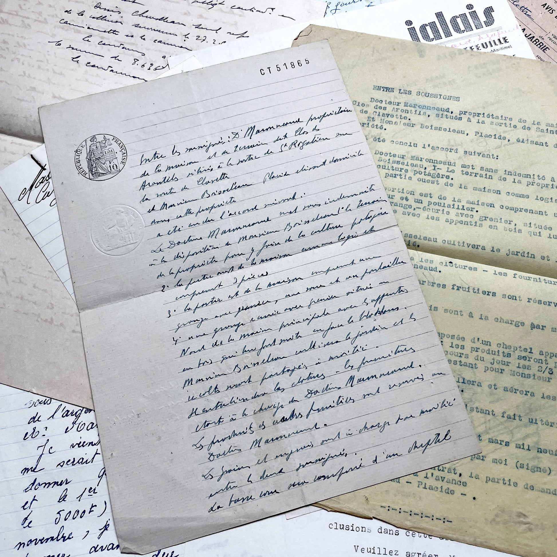 1950s - Vintage Ephemera Lot – French Letters, Invoices & Legal Documents from Notary Archive