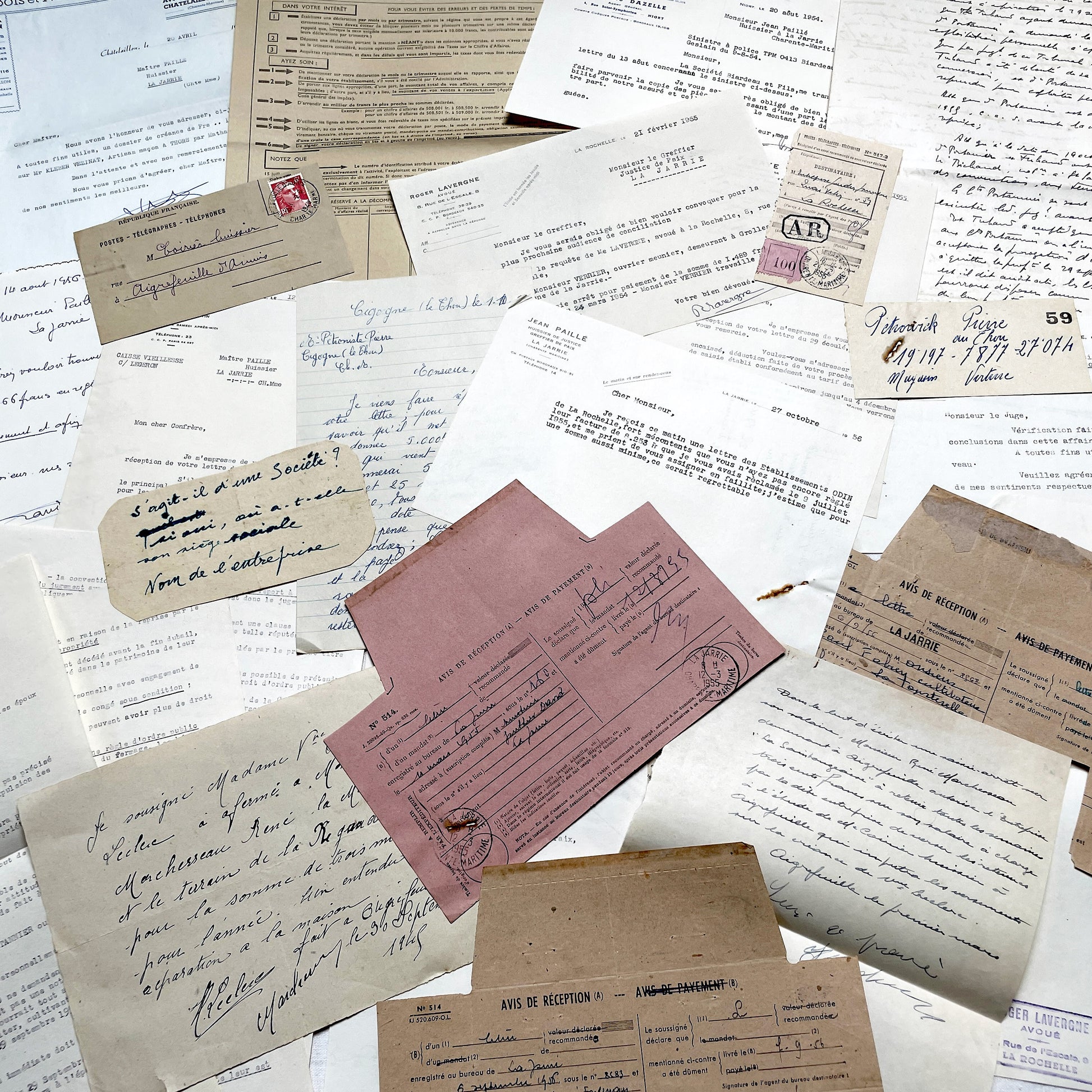 1950s - Vintage Ephemera Lot – French Letters, Invoices & Legal Documents from Notary Archive