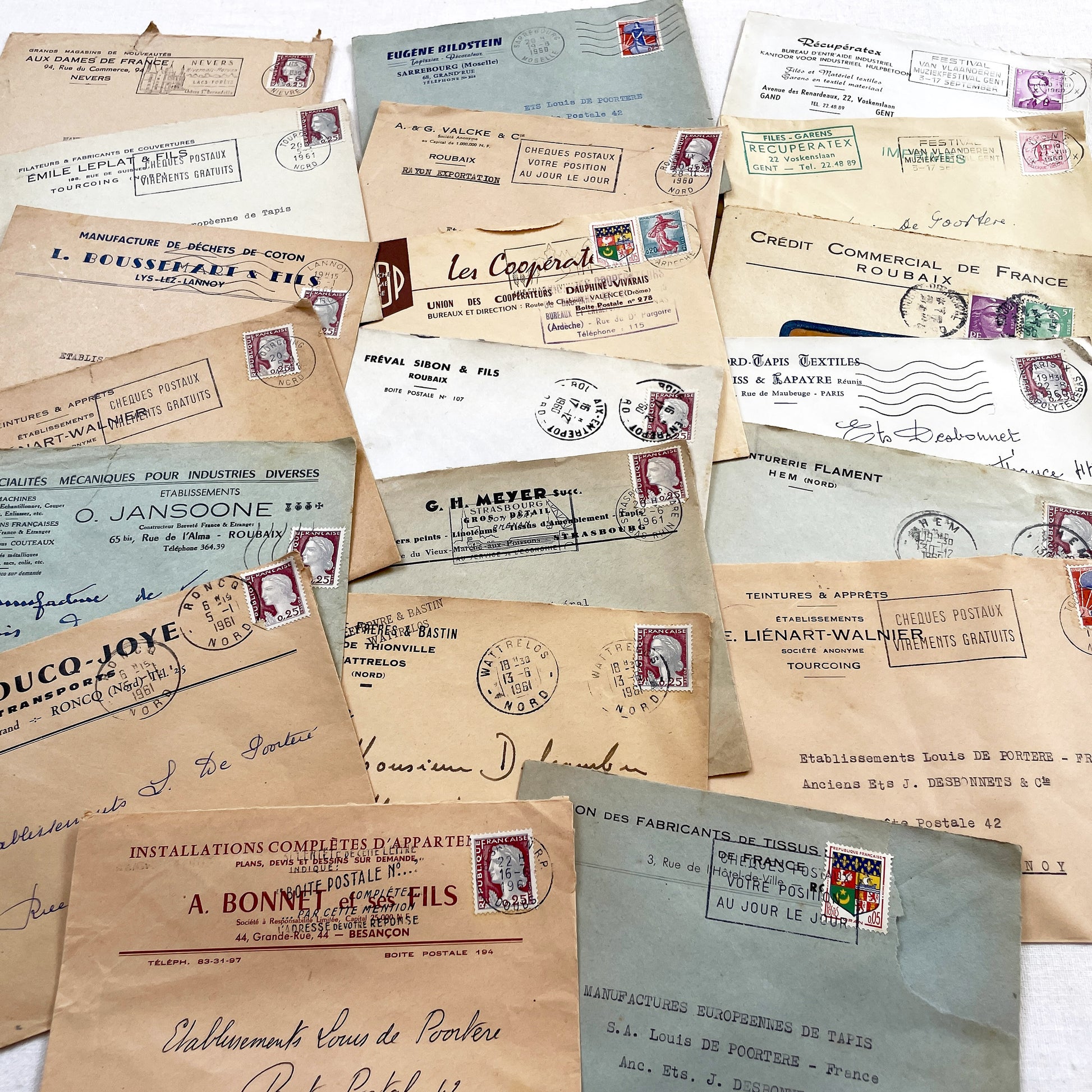 1950s - Lot of 20 Vintage French Business Envelopes – 1950s/1960s Ephemera for Junk Journals, Collage & Paper Crafts