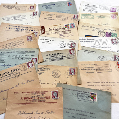 1950s - Lot of 20 Vintage French Business Envelopes – 1950s/1960s Ephemera for Junk Journals, Collage & Paper Crafts