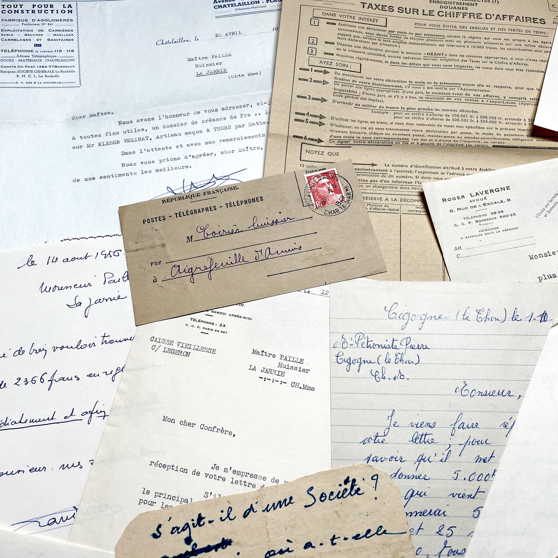 1950s - Vintage Ephemera Lot – French Letters, Invoices & Legal Documents from Notary Archive