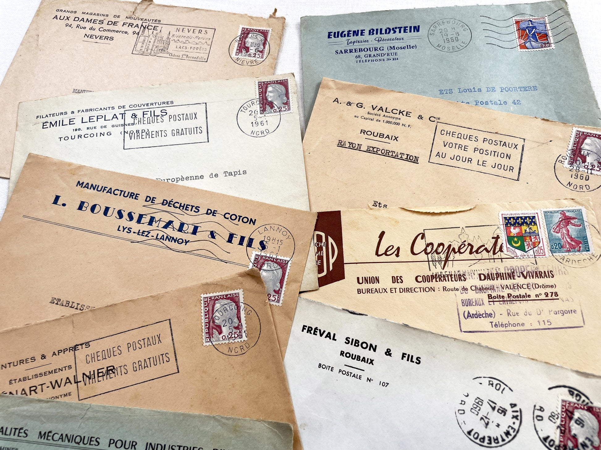 1950s - Lot of 20 Vintage French Business Envelopes – 1950s/1960s Ephemera for Junk Journals, Collage & Paper Crafts